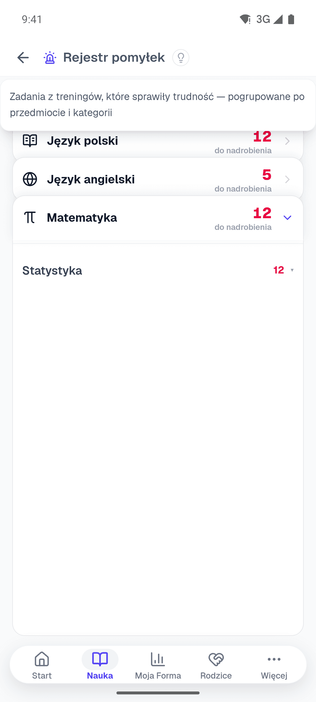 Rejestr pomyłek w aplikacji: zadania ze Statystyki, do których trzeba wrócić