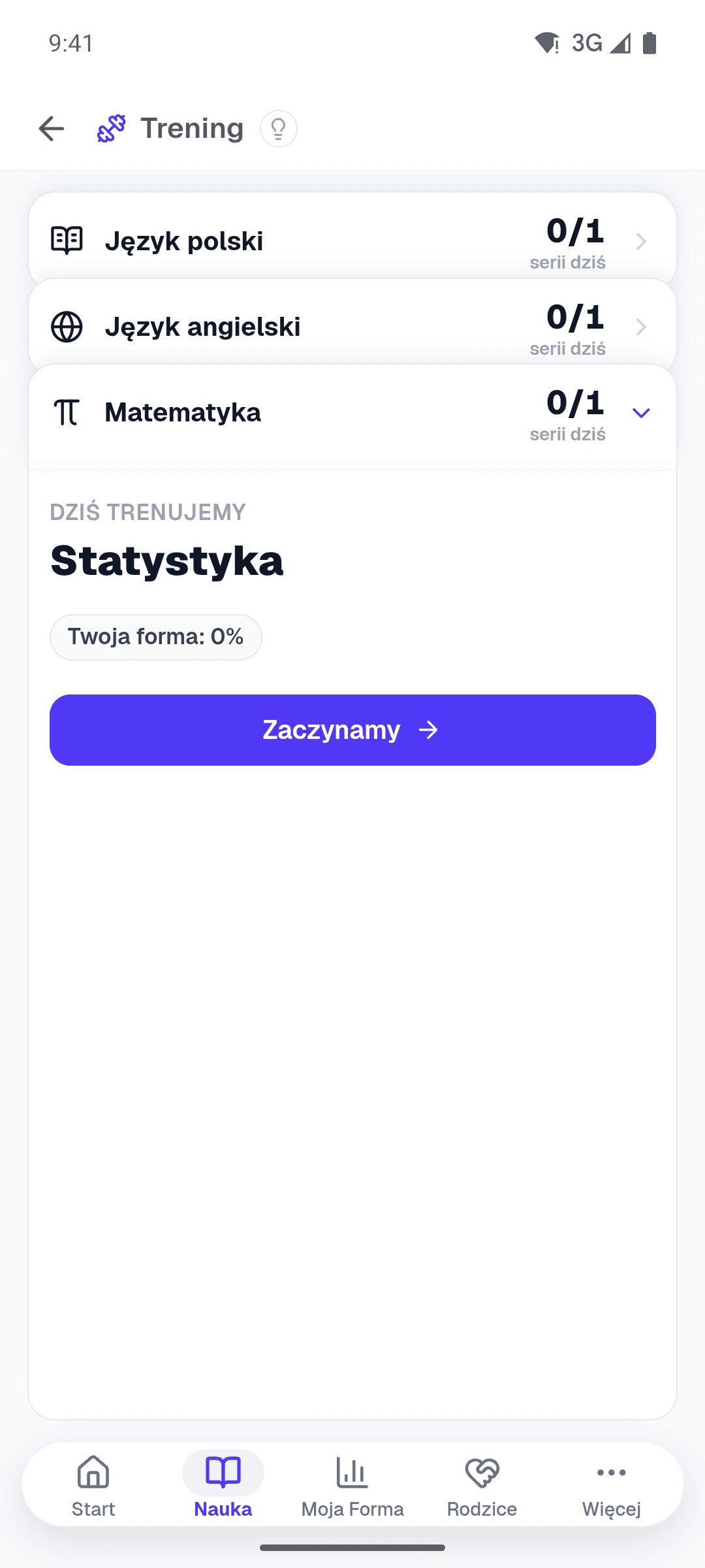 Trening w aplikacji: dziś trenujemy Statystykę z matematyki, seria czeka na start